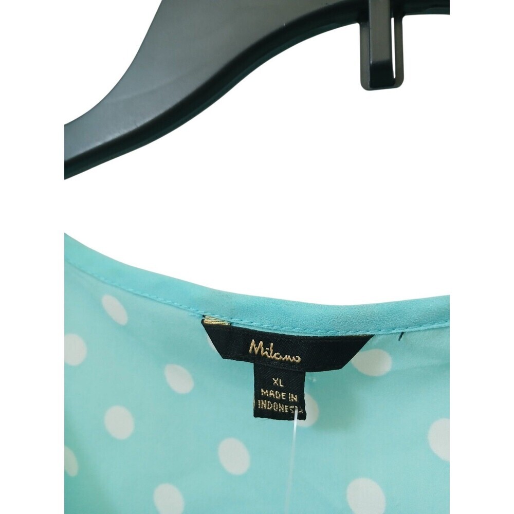 Milano Women’s Sleeveless Blouse Size XL Polka Dot Ruffle Front Tie Neck Tank - Picture 5 of 6